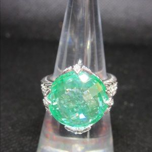 Judith Ripka Light Green and CZ Cocktail Ring Sz 7
